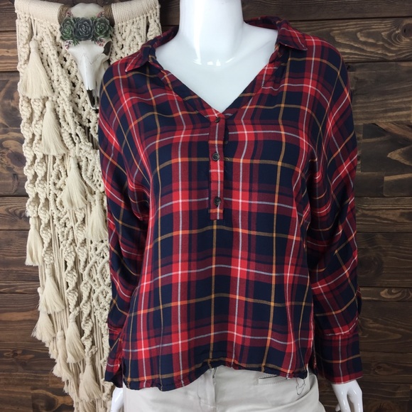 Zara | Oversized Plaid‎ Dolman Button Down Flannel Top - Picture 1 of 5